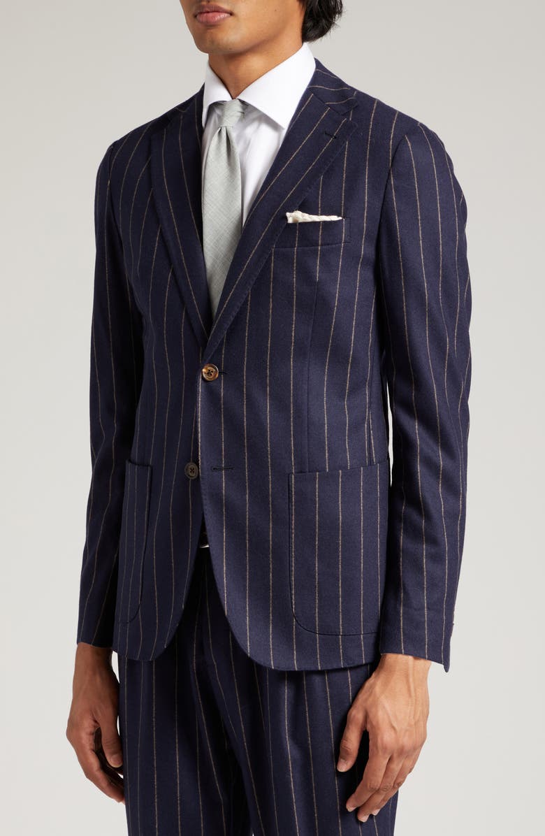 Eleventy Pinstripe Wool & Cashmere Stretch Flannel Suit, Alternate, color, Navy