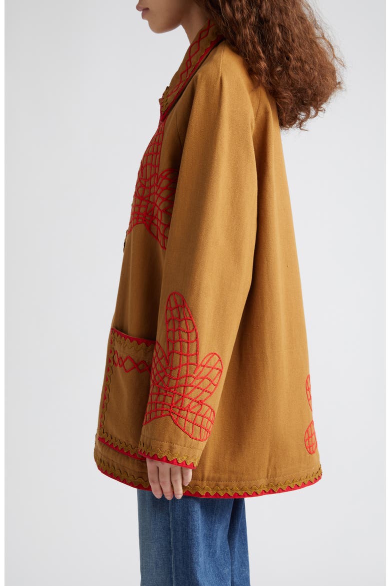 Maple Embroidered Field Coat, Alternate, color, BROWN RED