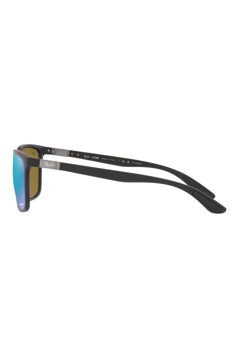 58mm Mirrored Polarized Rectangular Sunglasses, Alternate, color, MATTE BLACK