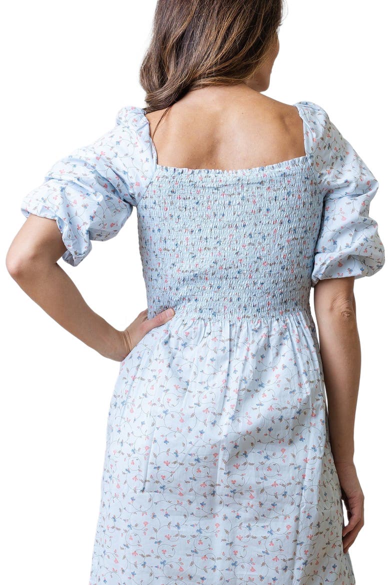 Women's Organic Smocked Bubble Sleeve Dress, Alternate, color, Pale Blue Vintage Floral