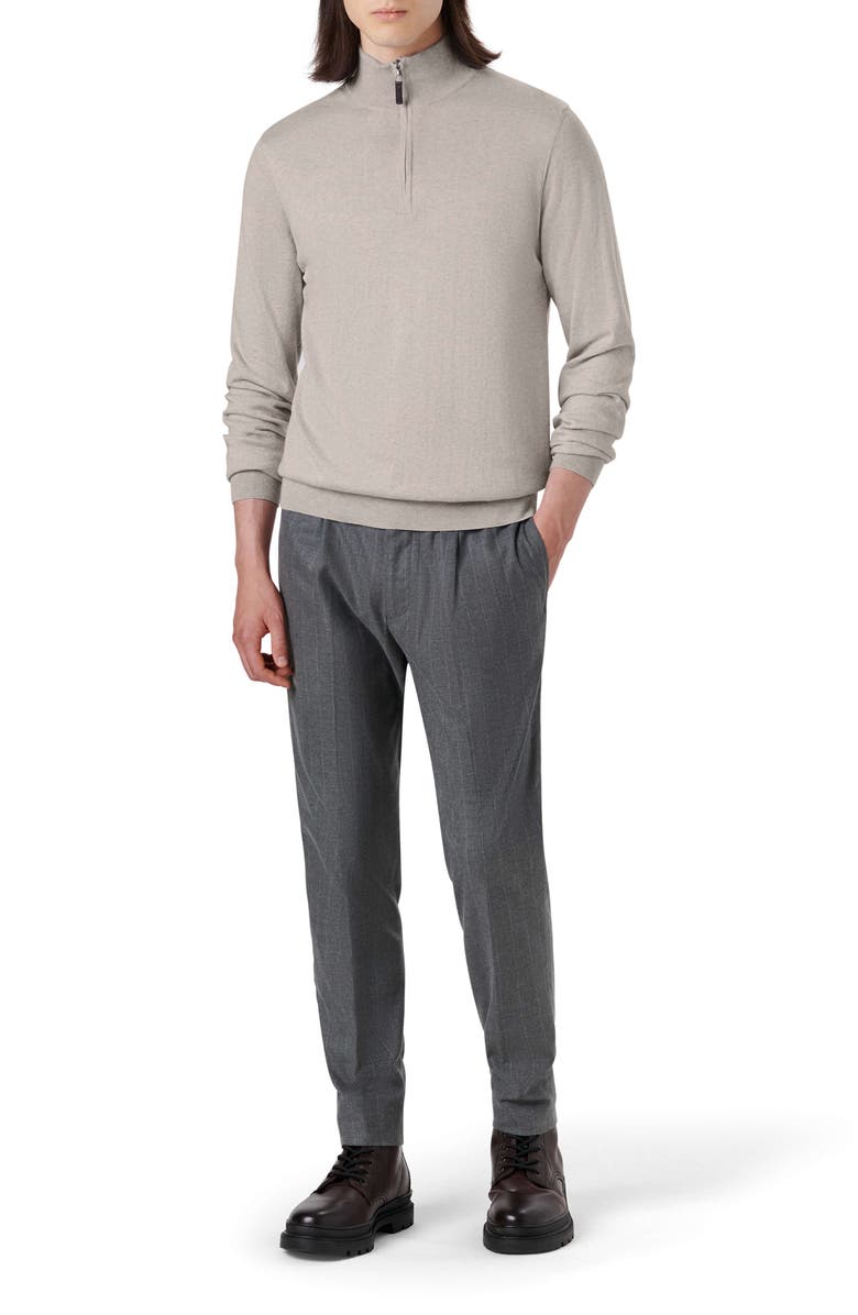 Bugatchi Cotton & Cashmere Quarter Zip Sweater, Alternate, color, Stone