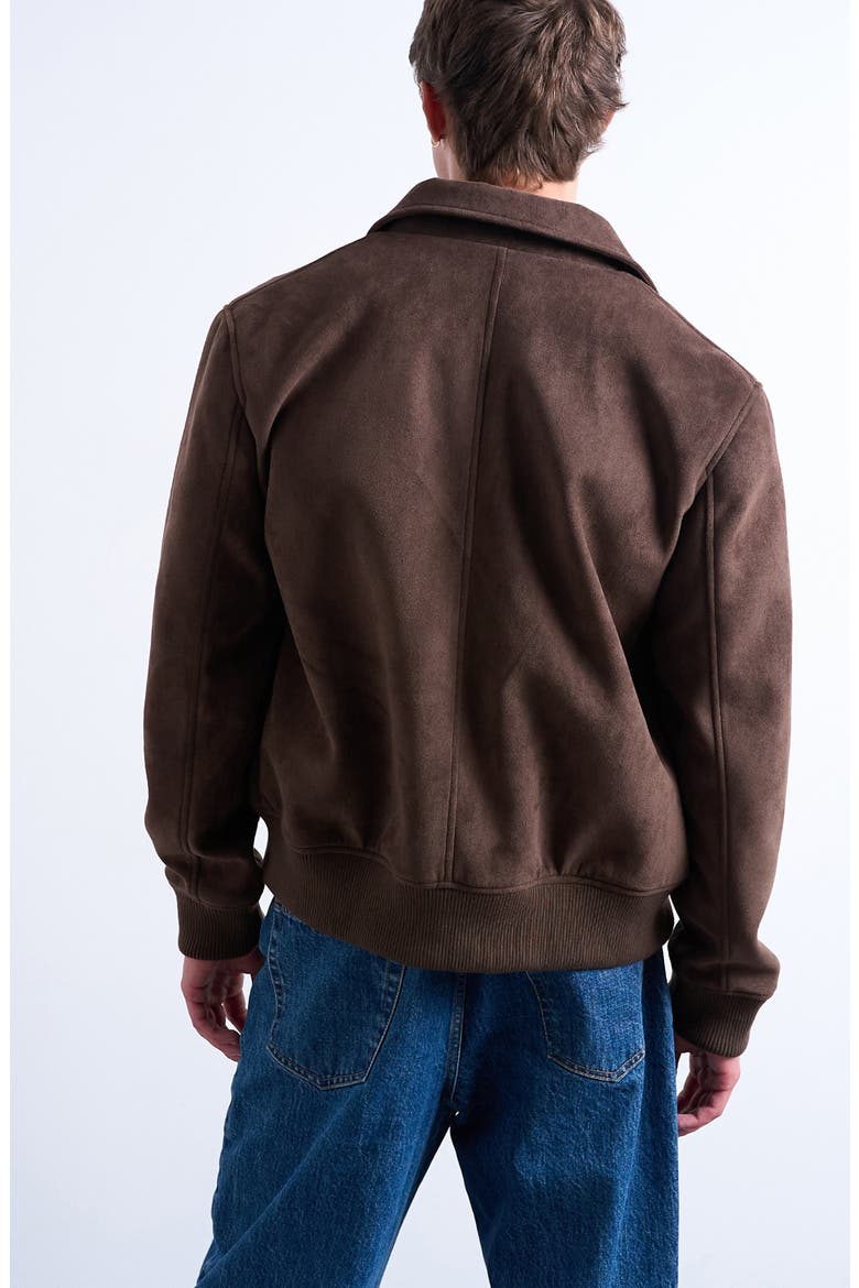 Faux Suede Harrington Jacket, Alternate, color, BROWN