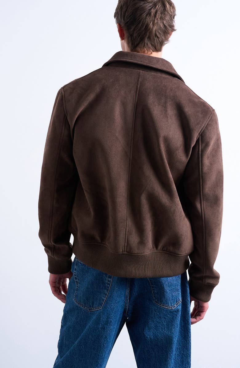 Topman Faux Suede Harrington Jacket, Alternate, color, Brown