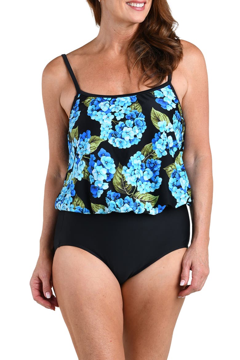 Chantilly Blouson One-Piece Swimsuit, Main, color, BLUE