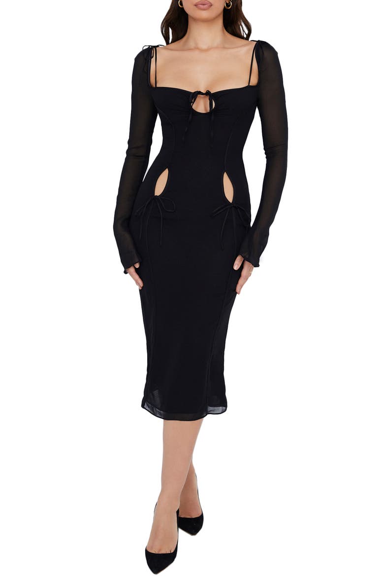 Ophelia Georgette Cutout Midi Dress, Main, color, BLACK