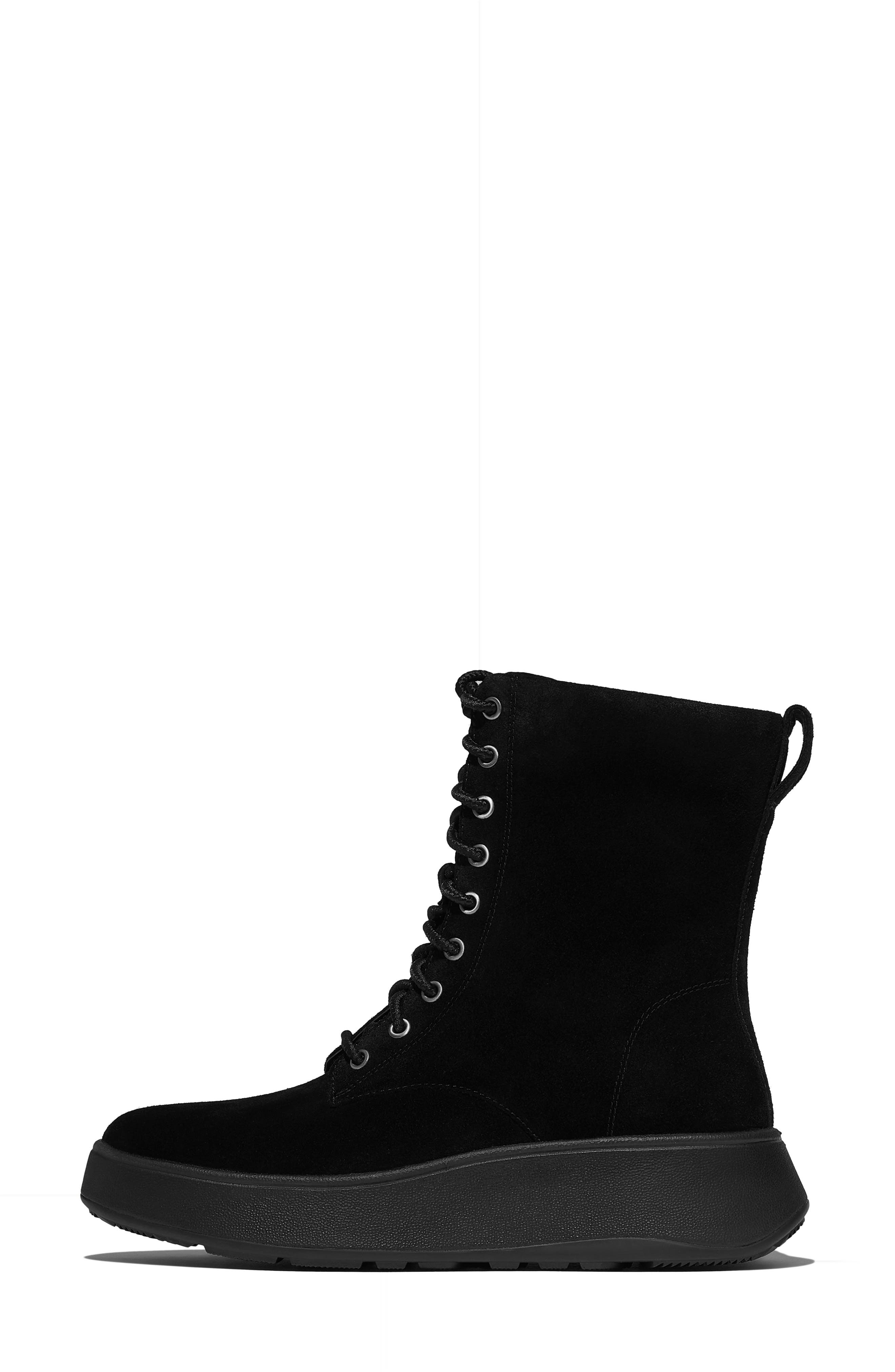 F-Mode Suede Flatform Boot, Alternate, color, ALL BLACK