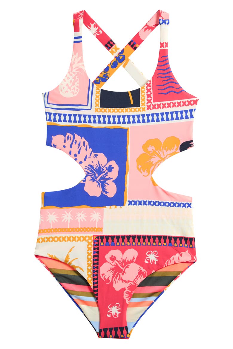 Kids' Paradis Postals Aurorally One-Piece Swimsuit, Main, color, BLUE