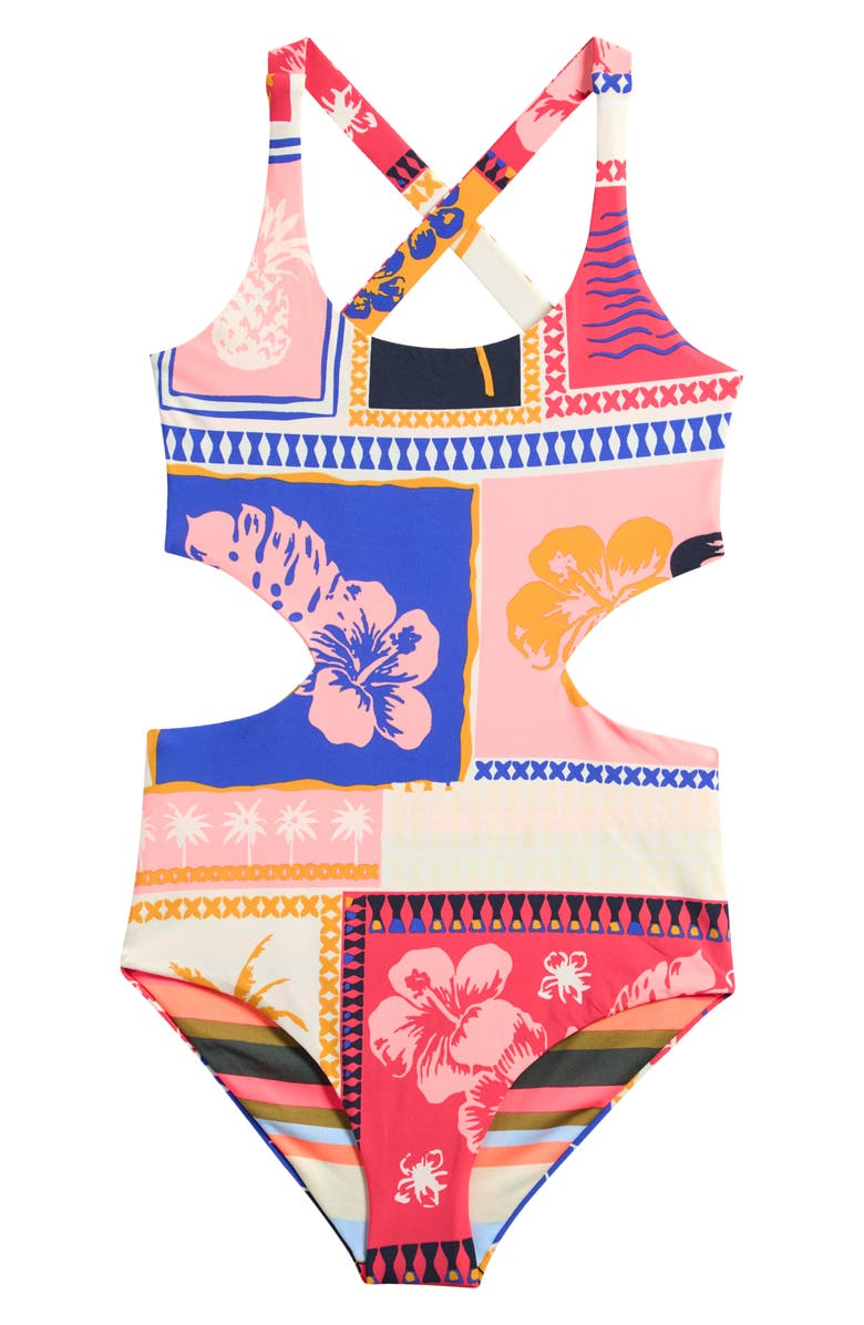 Maaji Kids' Paradis Postals Aurorally One-Piece Swimsuit, Main, color, Blue