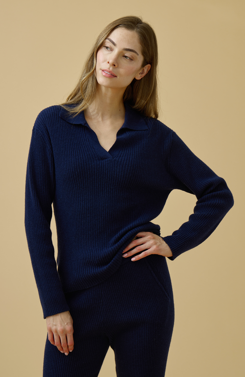 Kip. Kip Merino Cashmere Lounge Sweater In Blue