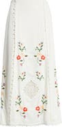 Treasure & Bond Embroidered Linen Blend Eyelet Midi Skirt