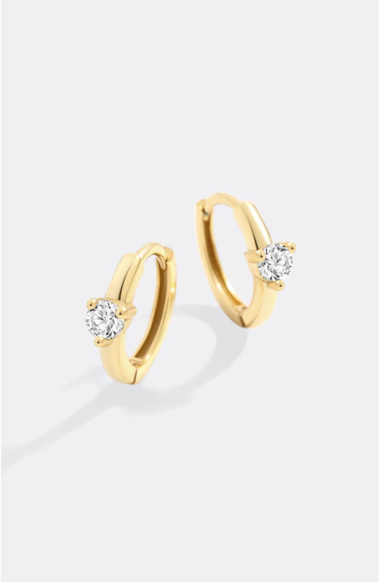 Mint & Lily Solitaire Birthstone Huggie Hoop Earrings, Main, color, April Diamond
