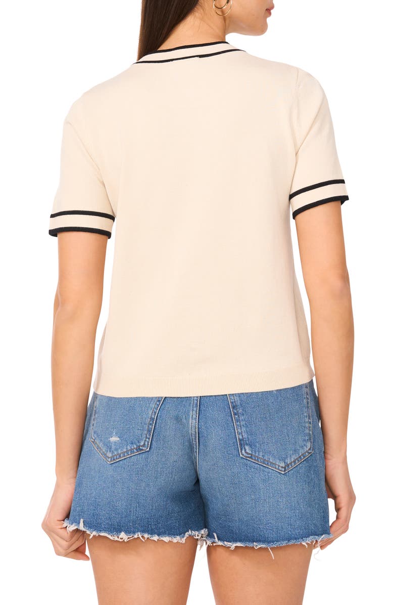 Vince Camuto Contrast Trim Short Sleeve Sweater, Alternate, color, Almond