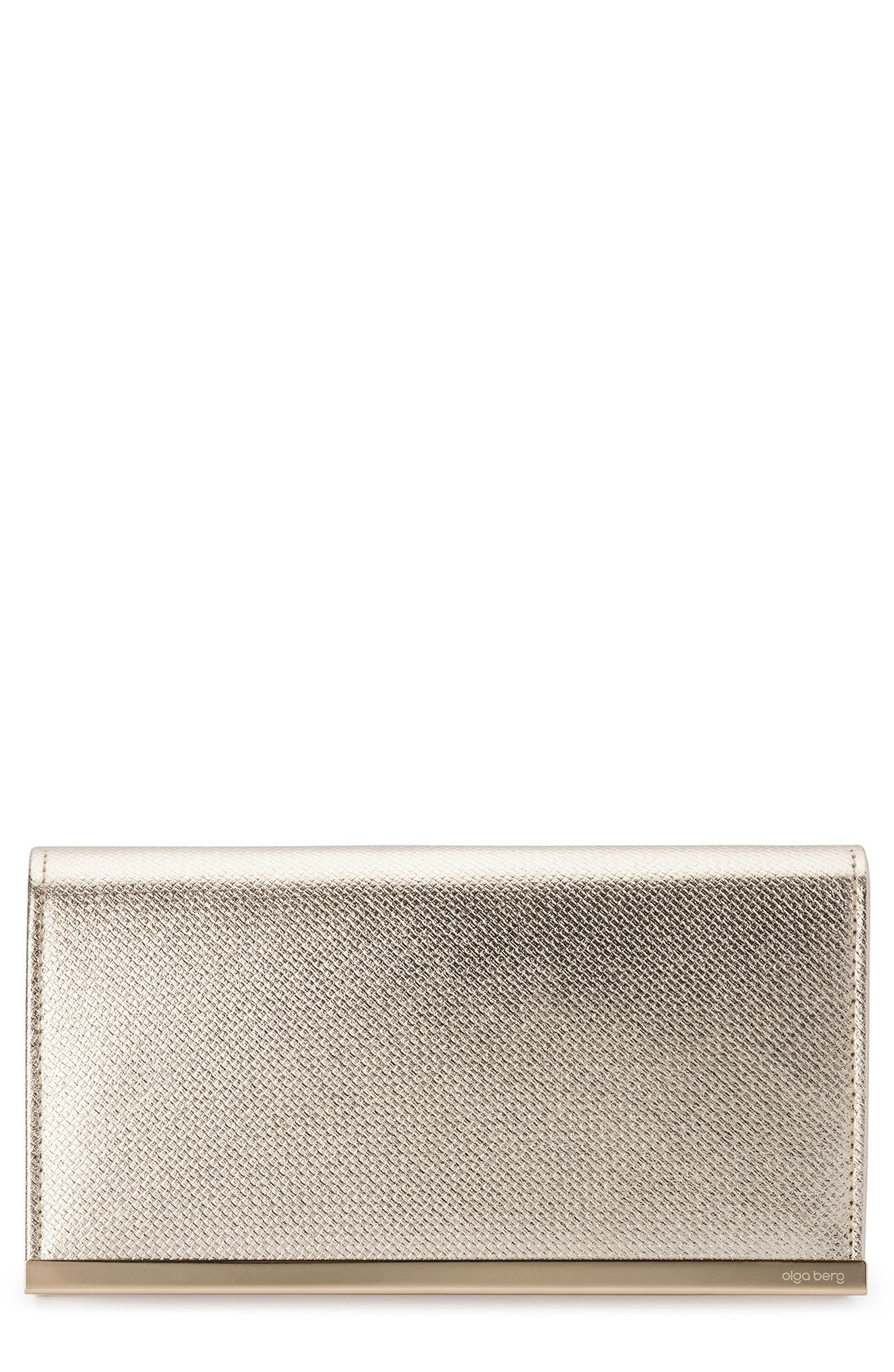 Olga Berg Maddie Metallic Embossed Foldover Clutch, Main, color, Gold