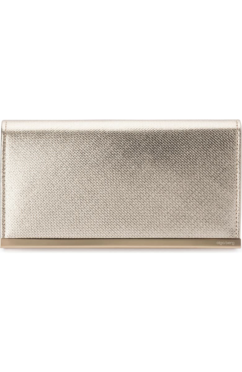 Olga Berg Maddie Metallic Embossed Foldover Clutch, Main, color, Gold