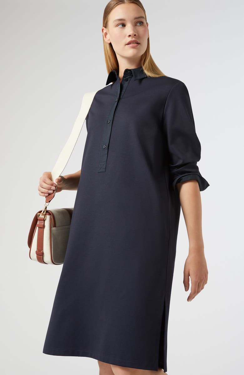 Marina Rinaldi Stadio Long Sleeve Jersey Shirtdress, Alternate, color, Navy