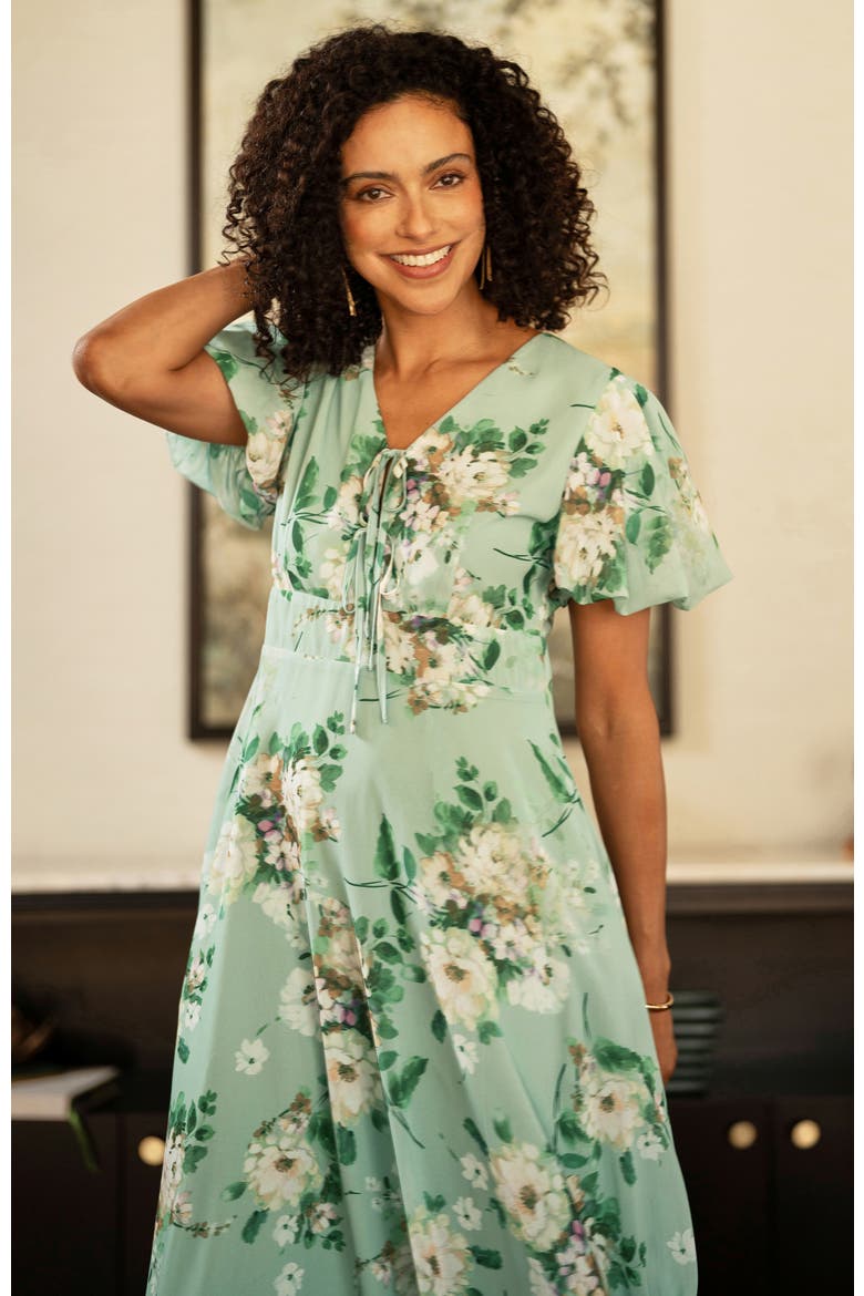 Floral Front Tie Detail Tea Dress, Alternate, color, Mint Green