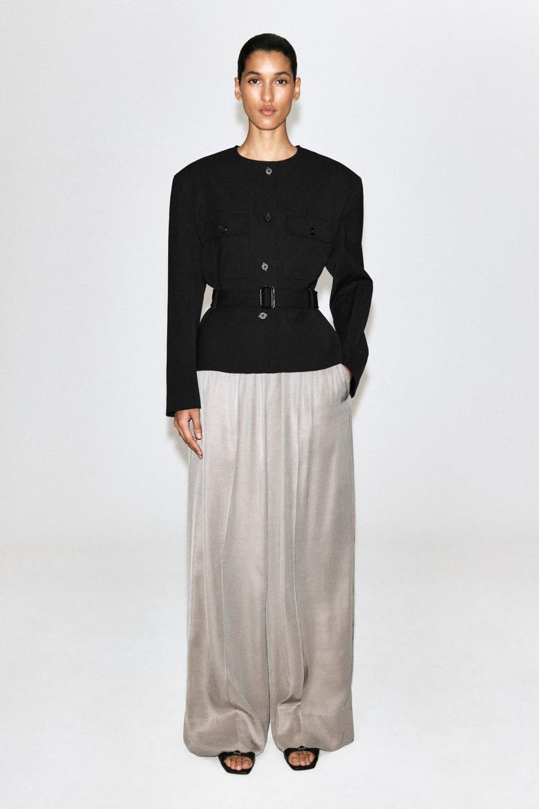 Elasticated Twill Straight-leg Pants, Alternate, color, LIGHT GRAY
