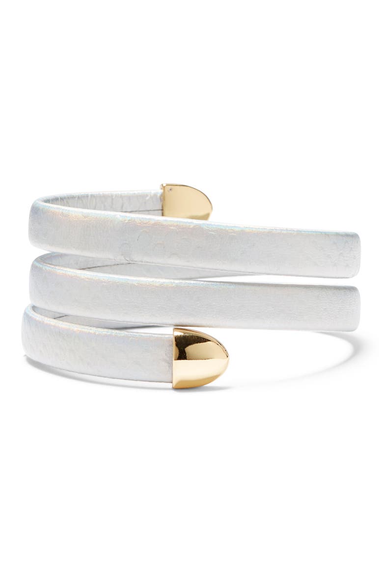 Leather Wrap Bracelet, Alternate, color, GOLD/ METALLIC-SILVER MULTI