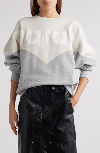 Isabel Marant Étoile Houston Colorblock Cotton Graphic Sweatshirt In Ecru/grey