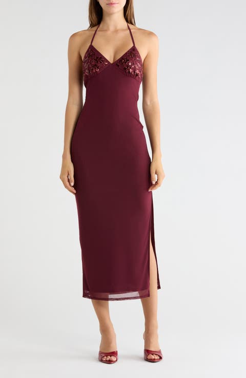 Sequin and Beaded Halter Maxi Dress