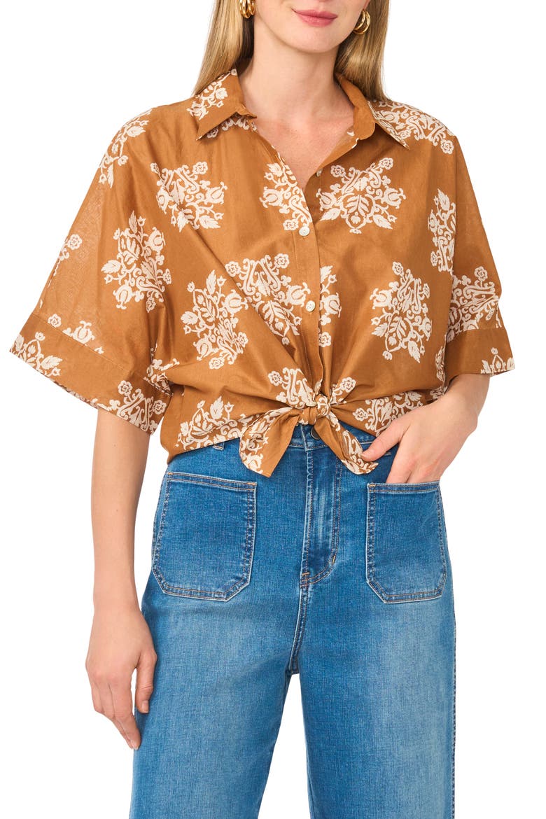 Tie Front Shirt, Main, color, ROOT BROWN