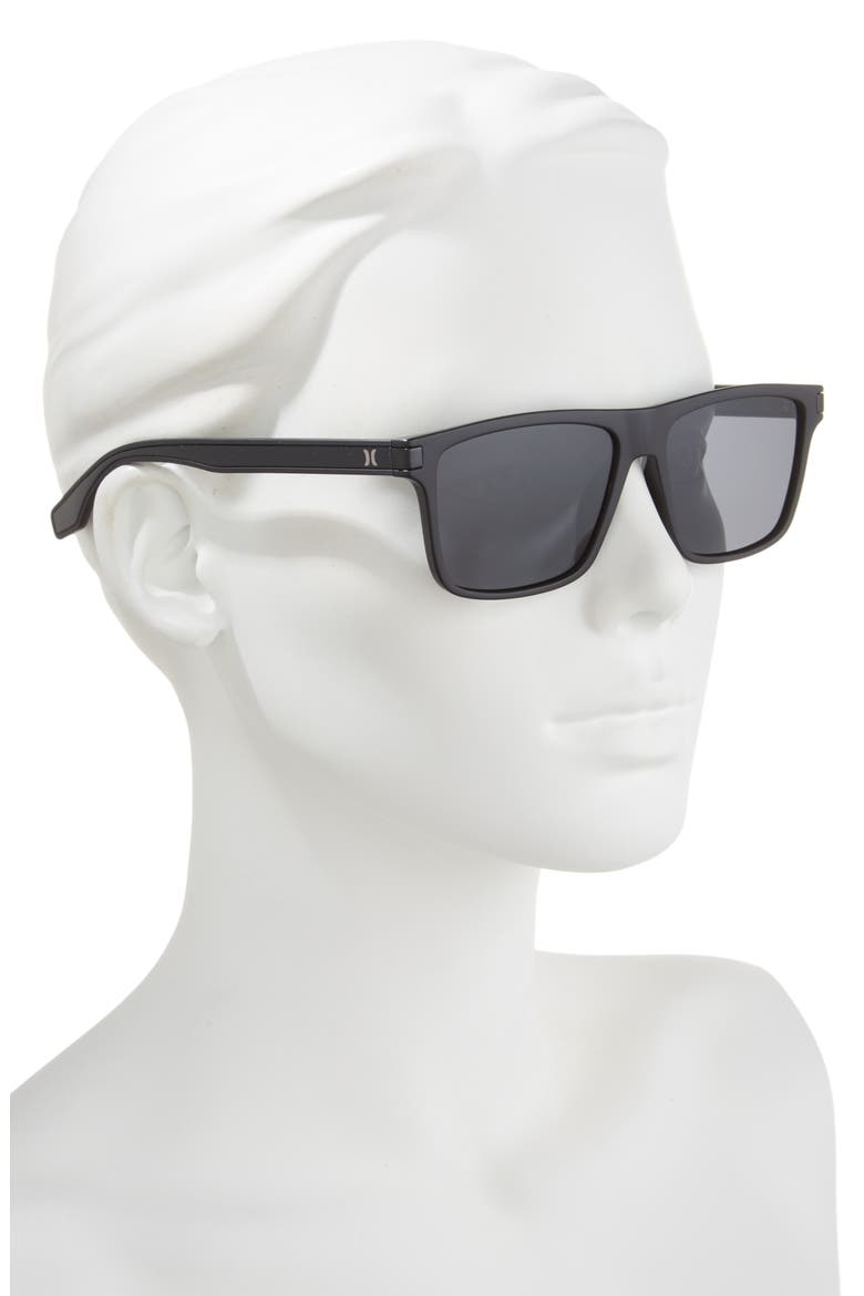 56mm Flat Top Polarized Square Sunglasses, Alternate, color, BLACK