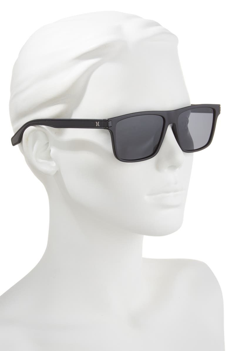 Hurley 56mm Flat Top Polarized Square Sunglasses, Alternate, color, Black
