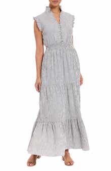 London Times Stripe Ruffle Sleeveless Tiered Maxi Dress