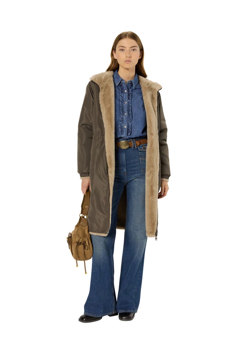 Mayline Reversible Faux Fur Parka Coat, Alternate, color, Khaki Green