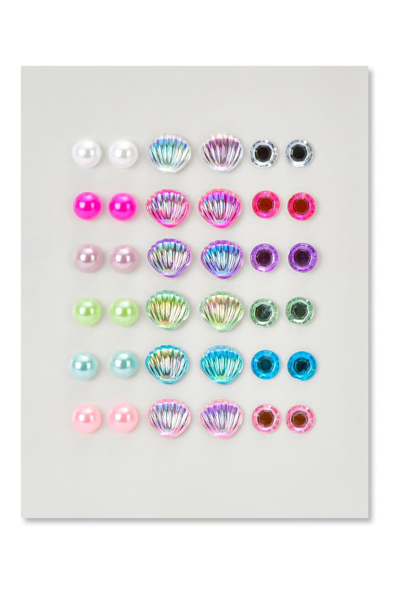 Kids' 18-Pack Assorted Mermaid Stick-On Earrings, Alternate, color, MULTI