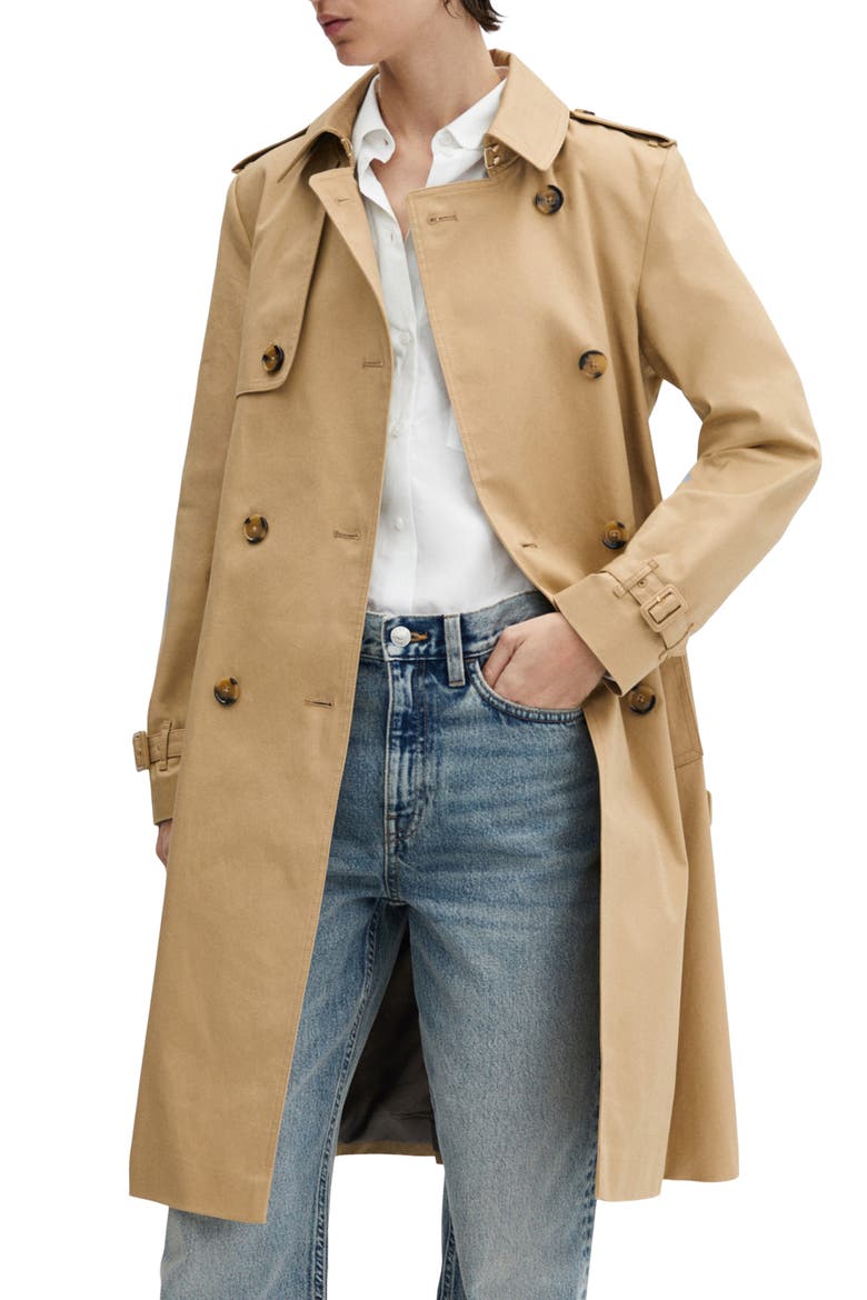 Classic Double Breasted Water Repellent Cotton Trench Coat, Main, color, BEIGE