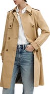 MANGO Classic Double Breasted Water Repellent Cotton Trench Coat