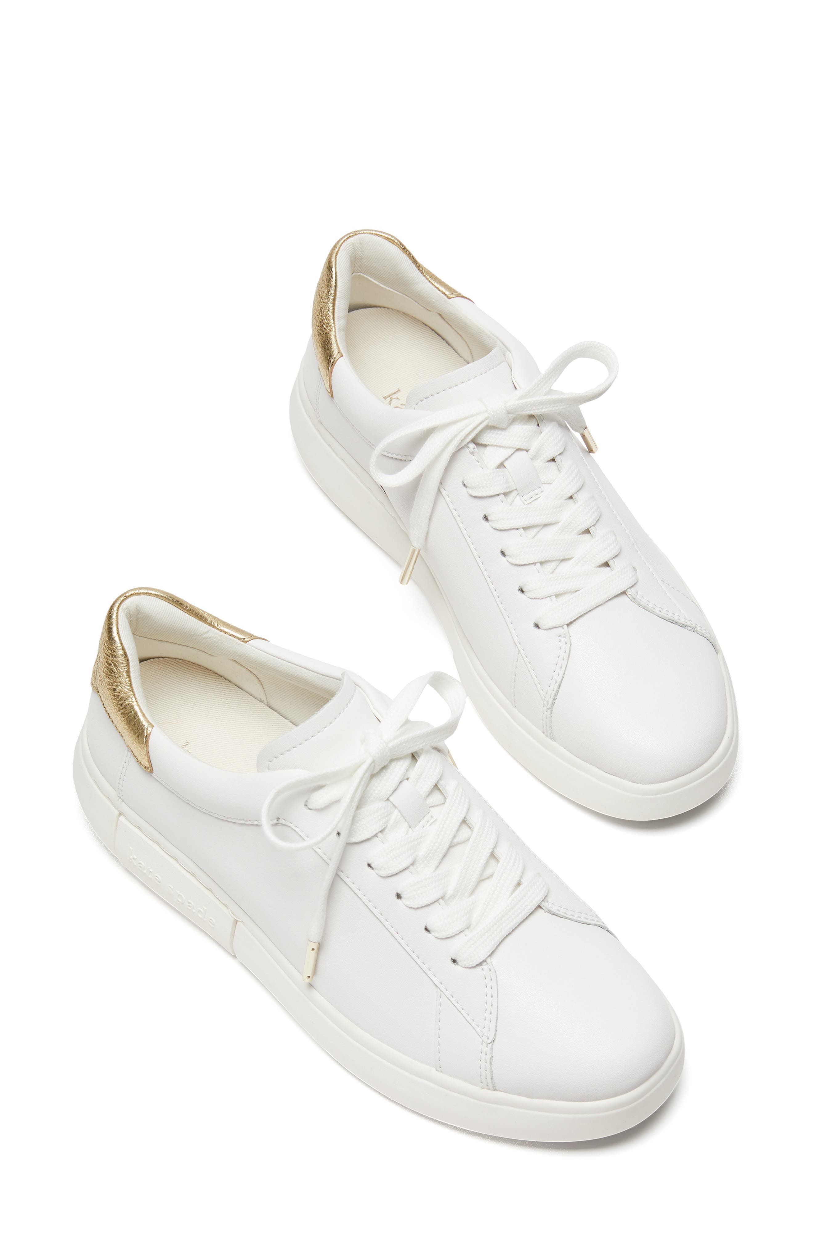 Kate Spade New York lift platform sneaker, Alternate, color, Optic White/ Pale Gold Leather