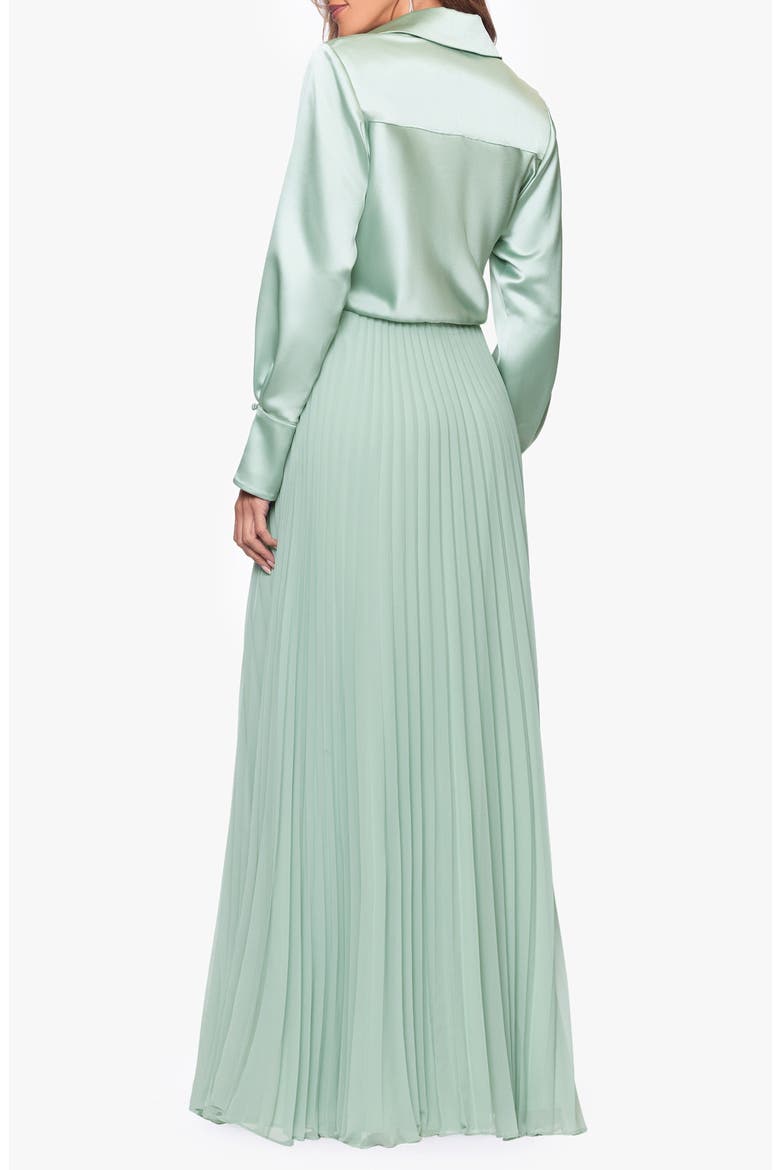 Pleated Satin Long Sleeve Gown, Alternate, color, SAGE