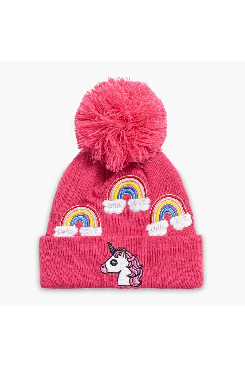 Kids Unicorn Pom Winter Hat, Main, color, Pink