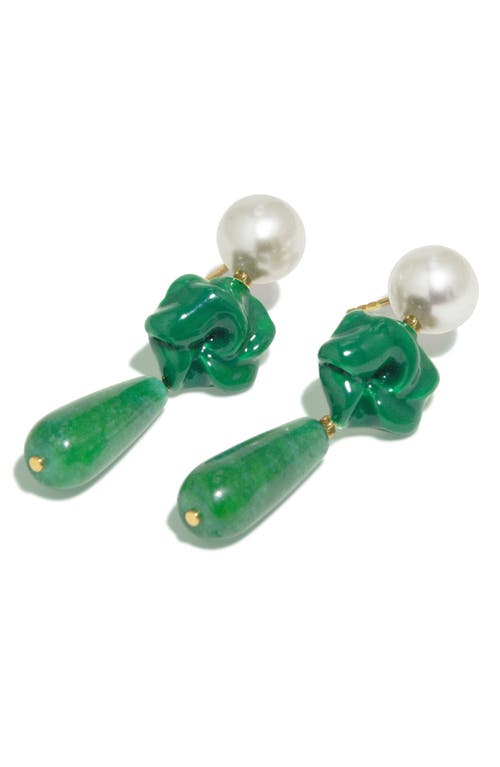 Completedworks The Depths Of Time Freshwater Pearl & Chalcedony Drop Earrings In Green 18ct Gold Plated