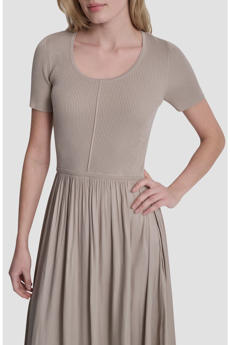 Mixed Media Short Sleeve Dress, Alternate, color, PEBBLE