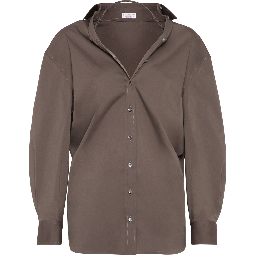 Brunello Cucinelli Stretch-cotton Poplin Shirt In Brown