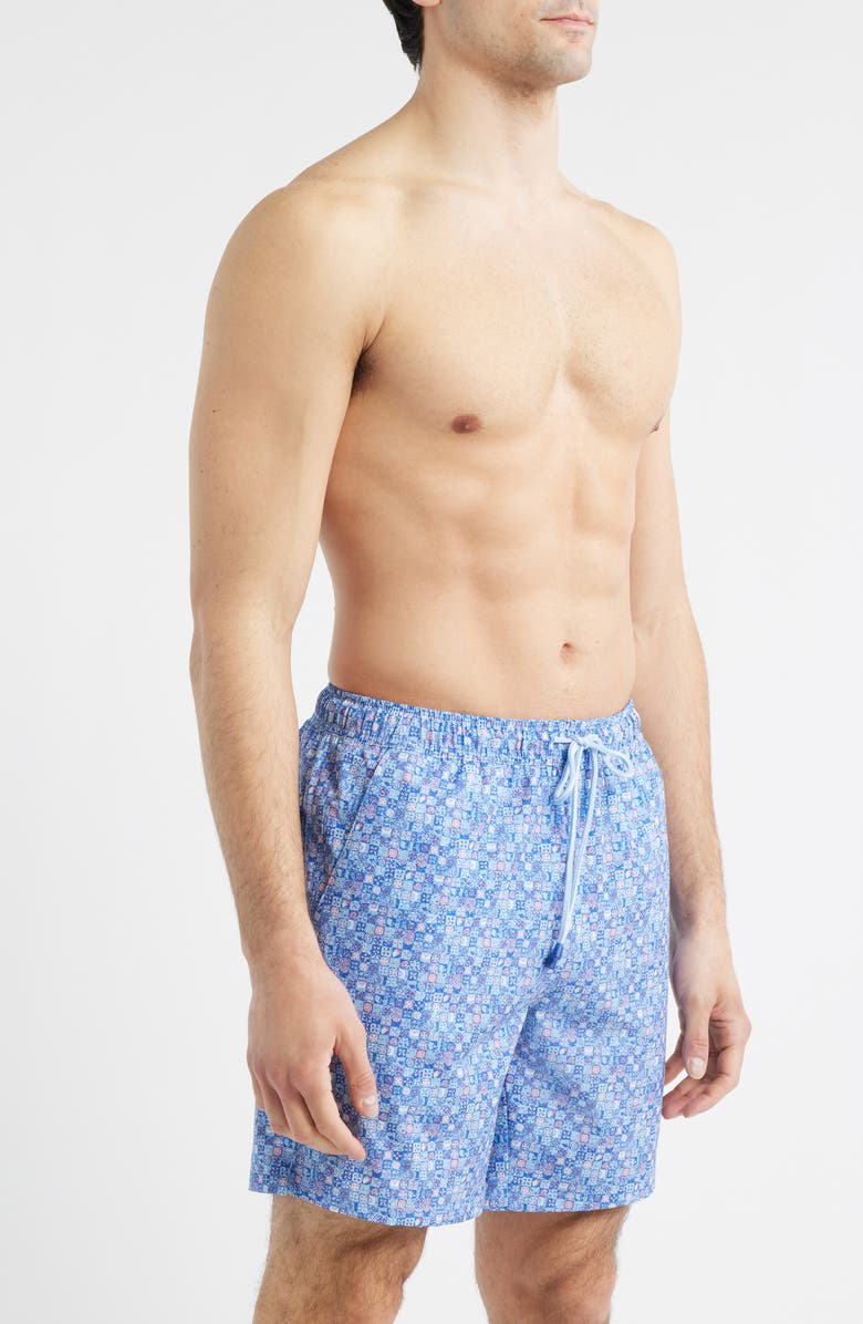 Peter Millar Santorini Tiles Swim Trunks, Alternate, color, Cottage Blue