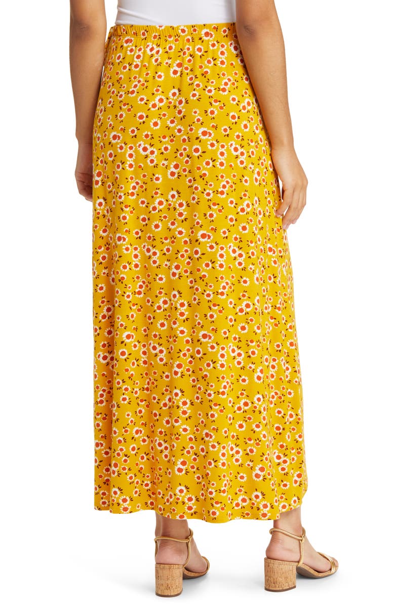 Loveappella Floral Jersey Faux Wrap Skirt, Alternate, color, Sunflower
