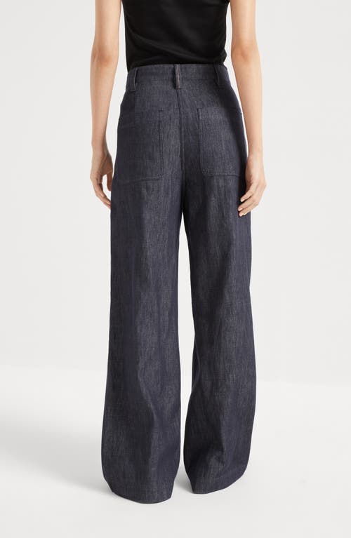 Brunello Cucinelli Cotton Wide Leg Denim Effect Pants In Blue In Dark Denim