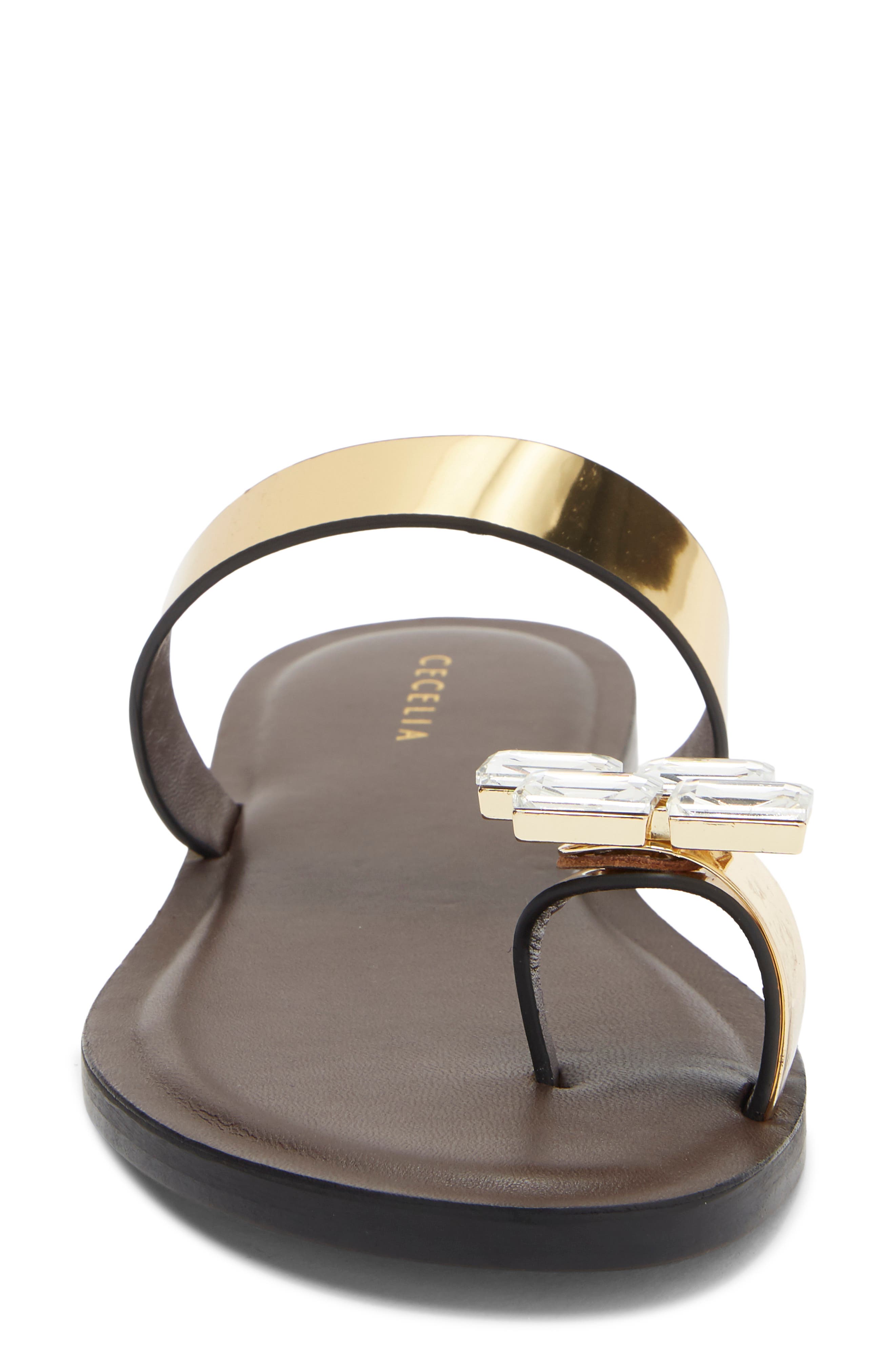 Cecelia New York Demi Toe Loop Sandal, Alternate, color, Dark Brown/ Gold