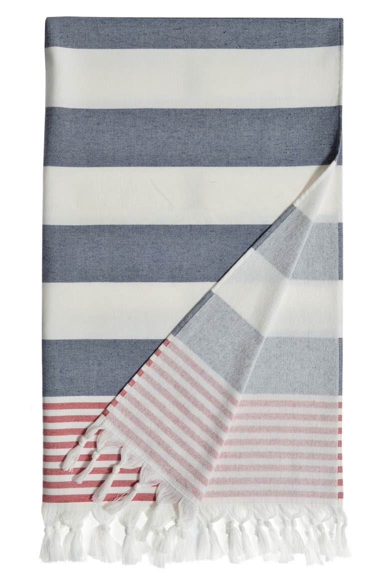 100% Turkish Cotton Patriotic Pestemal Beach Towel - Ocean Blue, Main, color, OCEAN BLUE