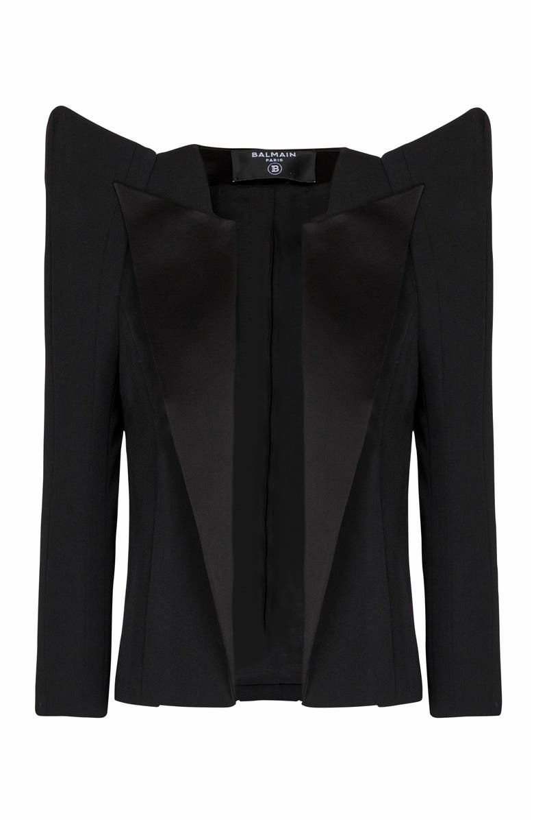 Balmain Cropped Grain De Poudre Jacket With Structured Shoulders, Main, color, 