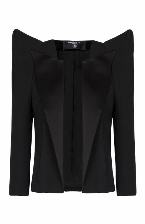 Cropped Grain De Poudre Jacket With Structured Shoulders