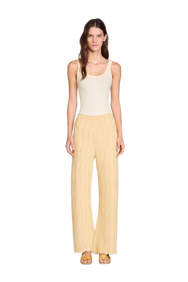 Rhinestone knit trousers, Alternate, color, Gold