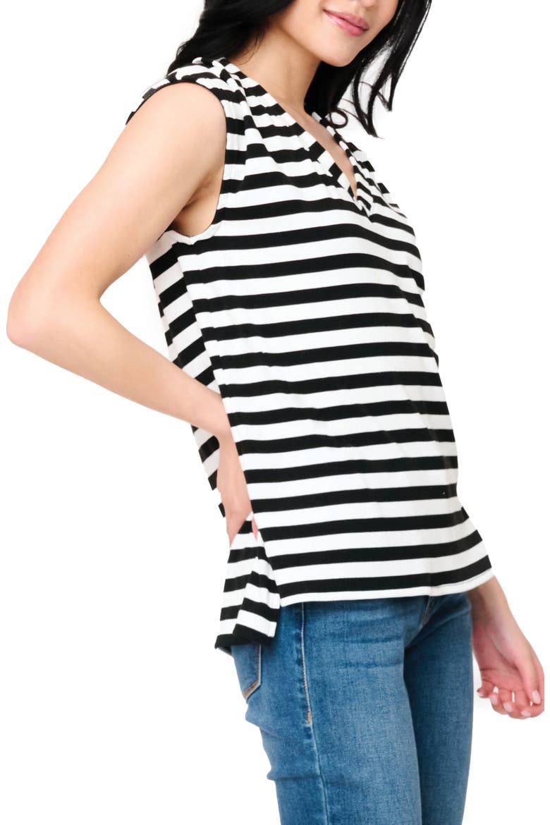 The Favorite Luxe Stripe V-Neck Jersey Top, Alternate, color, BLACK/ WHITE STRIPE
