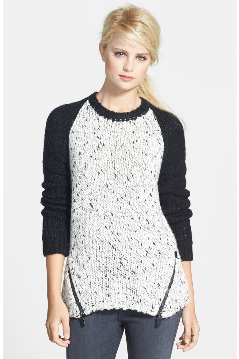 Zip Detail Mix Knit Sweater, Main, color, WHITE MULTI COMBO