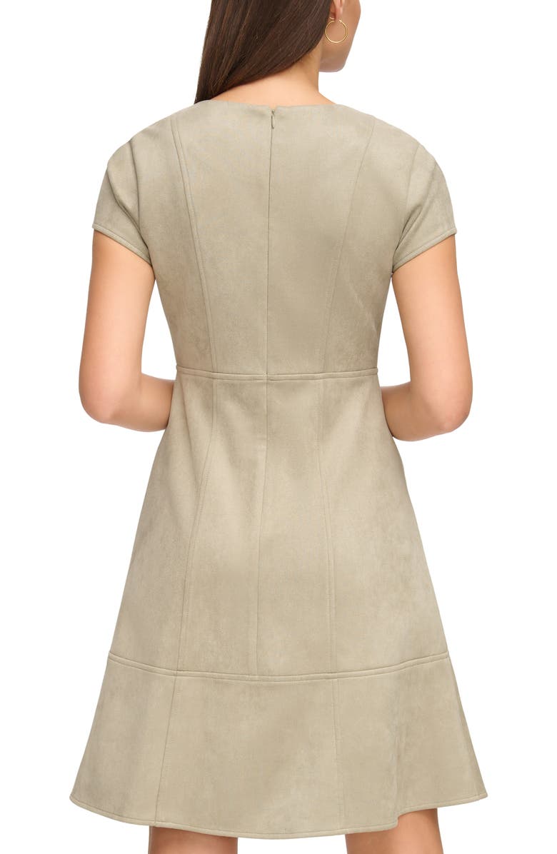 Kensie Scuba Knit Faux Suede Fit & Flare Dress, Alternate, color, Sage