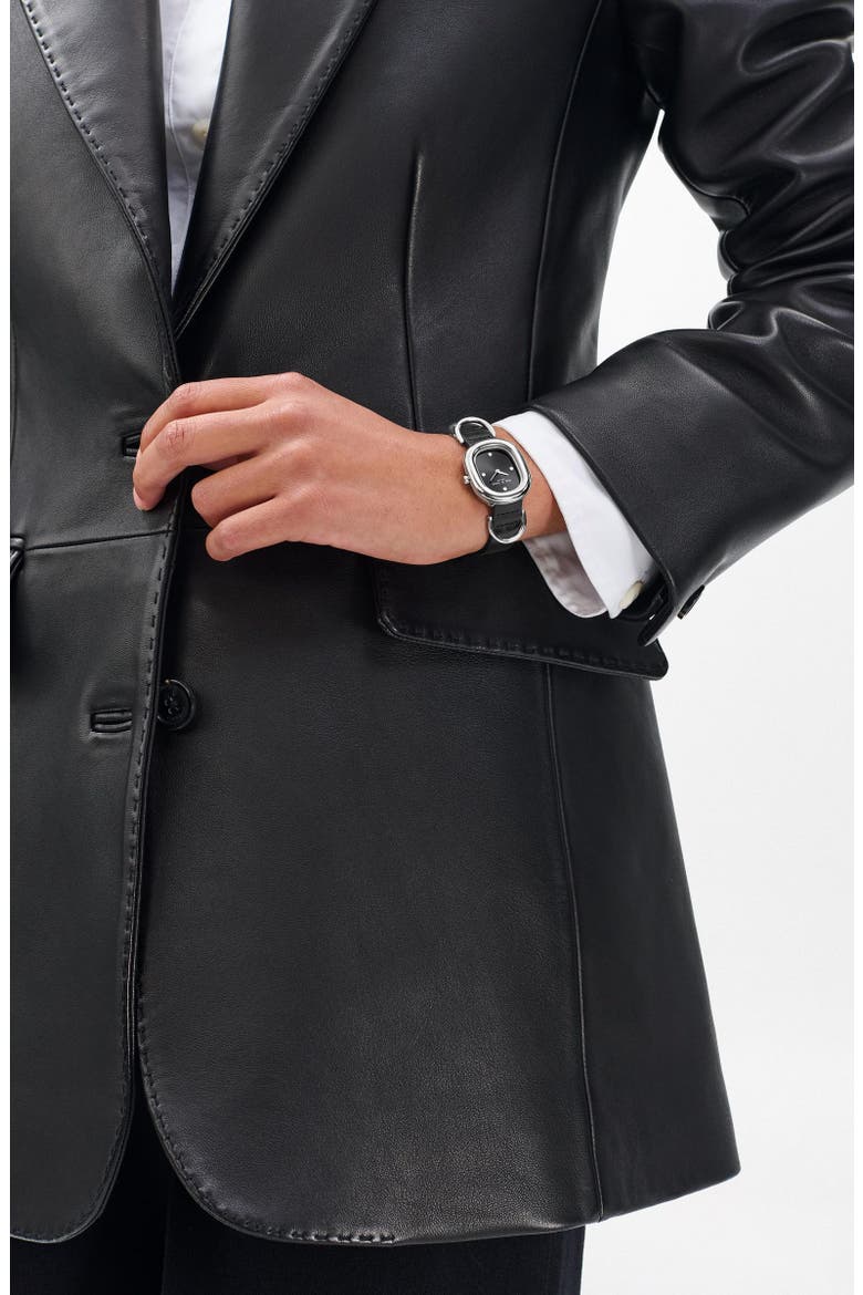 Rory Leather Strap Watch, 25mm, Alternate, color, BLACK